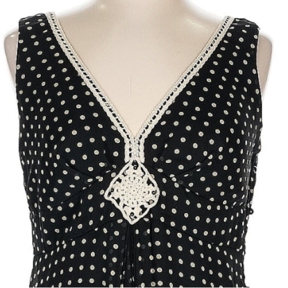 Jonathan Martin Black and White Faceted Side Button Polka Dot Midi Dress fairy - Picture 3 of 10
